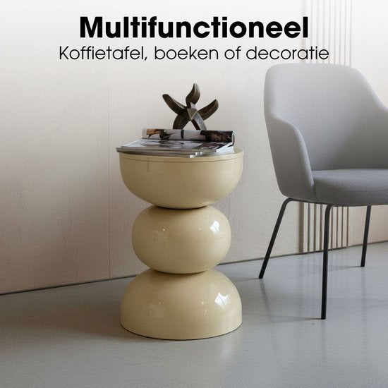 Mica Decorations Luna Beistelltisch – Runder Beistelltisch H46 x Ø32 cm – Eisen-Beistelltisch für Schlafzimmer oder Wohnzimmer – Nachttisch oder Pflanzenständer – Beige