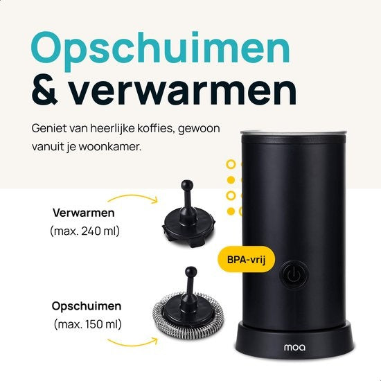 MOA Milchaufschäumer elektrisch - BPA-frei - zum Aufschäumen und Erhitzen - Schwarz - MF5B