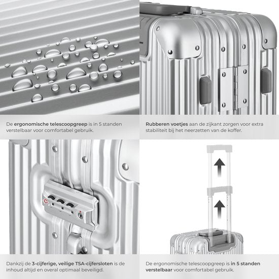 tectake® Aluminium-Handgepäckkoffer – 36 Liter – Doppeltes 3-stelliges TSA-Zahlenschloss – 53 cm – Handgepäck-Trolley – Reisekoffer mit Rollen