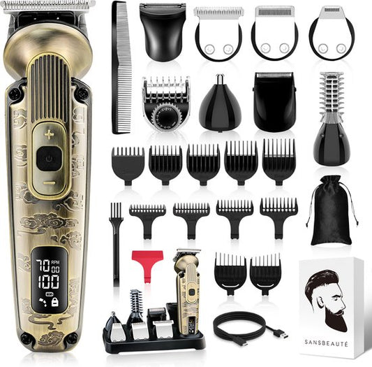 9-in-1 Bartschneider Herren - Sansbeauté® Trimmer für Bart und Körper - Inkl. 9 Aufsätze - Bodygroomer Herren - Body Trimmer Herren - Haartrimmer - Clippers - 0.5-15MM - Nase und Ohren - Trimmer - Bartmaschine - Multigroomer