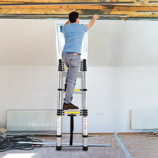 Teleskopleiter – Teleskop-Klappleiter – Arbeitshöhe – Aluminium – Für den privaten und professionellen Gebrauch geeignet – Teleskop-Klappleiter – Max. Tragkraft 150 kg