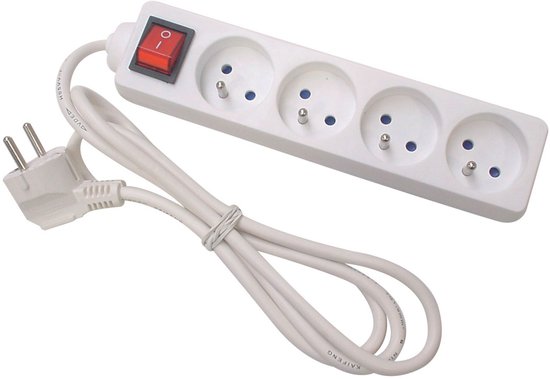 Perel Steckdosenleiste mit Schalter, 4 Steckdosen mit Schutzkontakt (Typ E), Kabel 3 m, 3G1,5, für den Innenbereich, weiß