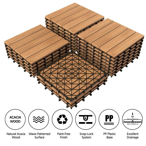 Yaheetech 27-teiliges Terrassenfliesen-Set – 30,8 x 30,8 cm – Naturholz