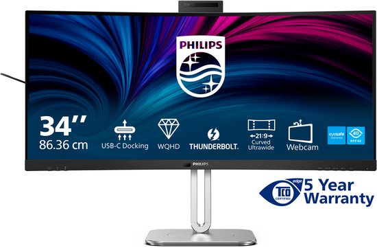 Philips 6000 Serie 34B2U6603CH – Gebogener Ultrawide-Monitor – Webcam – Thunderbolt 4 – USB-C 100 W – Smart KVM – 34 Zoll