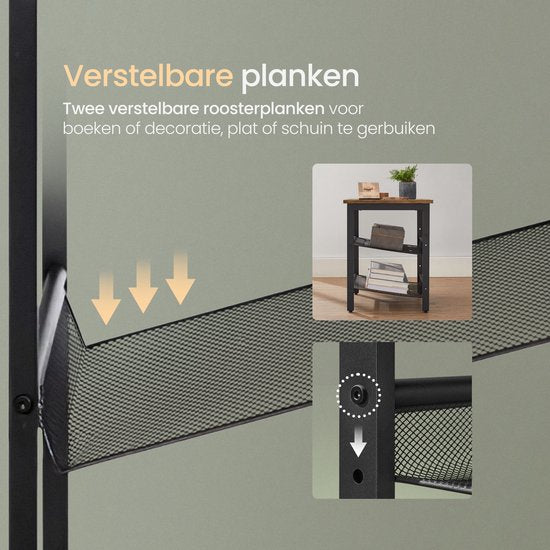 O'DADDY® - Beistelltisch quadratisch - Kleiner Bank-Tisch - Verstellbare Rasterablagen - 40x40x55 cm - Vintage Braun/Schwarz