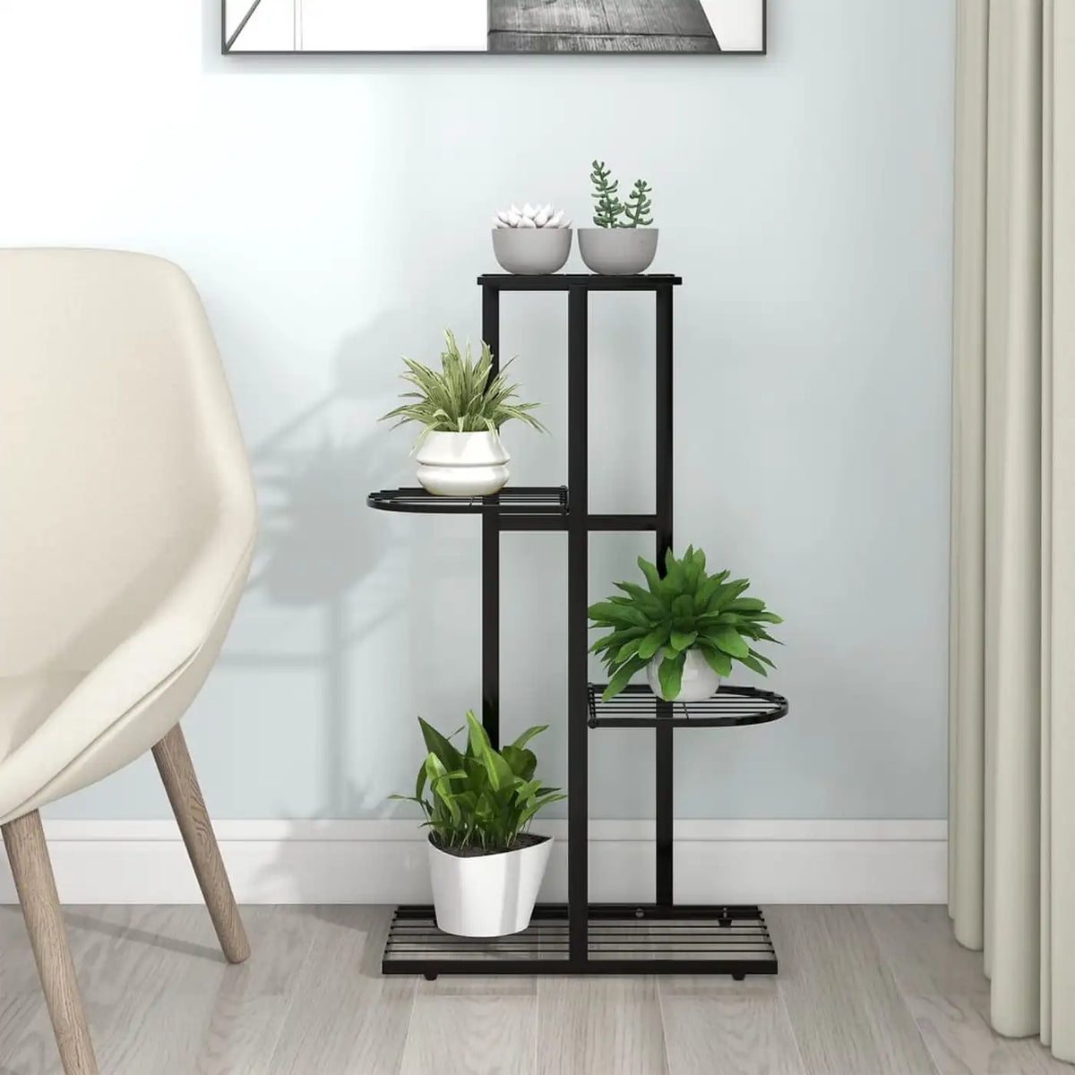 Minghou Pflanzenständer – 4 Ebenen für 5 Töpfe – 22,1 × 42,9 × 76 cm – Schwarz