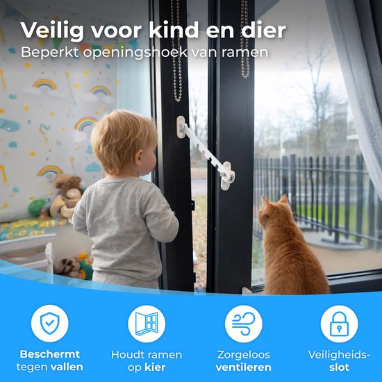 Nuvance Fensterhebel – Fensterarretierung – Kippfensterhalter – Windhaken – 5 Positionen – Fensterschloss – Windhaken – Kindersicherung – Weiß