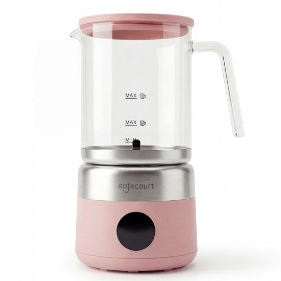 Safecourt Kitchen Glas-Milchaufschäumer - Elektrischer Milchaufschäumer - Glaskanne & PFAS-frei - Spülmaschinenfest - Pink