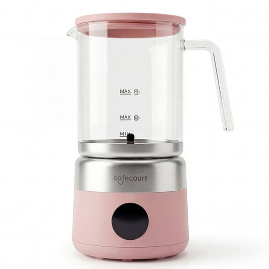 Safecourt Kitchen Glas-Milchaufschäumer - Elektrischer Milchaufschäumer - Glaskanne & PFAS-frei - Spülmaschinenfest - Pink