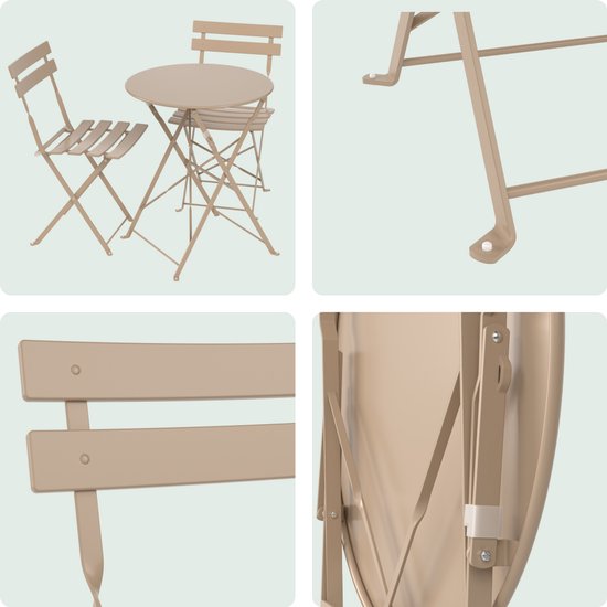 LifeGoods Bistro-Set - Stahl - 3-teilig - Gartenset - klappbar - Balkonset mit Tisch - wetterfest - Taupe