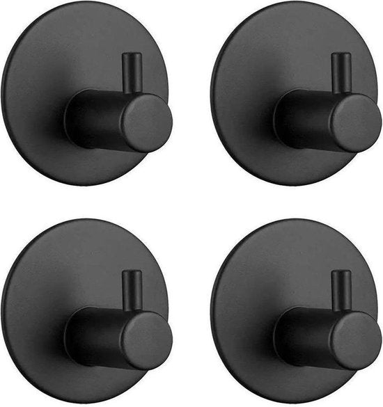 Trendfield Haken Selbstklebend - Handtuchhaken - 4 runde selbstklebende Haken - Hängehaken - Wandhaken - Klebehaken Handtuch - Handtuchhalter - Hängehaken - Schwarz