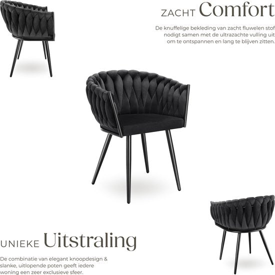 tectake - 2er Set Esszimmerstühle aus Samt - Schalensessel mit Armlehne in Knopfoptik - Esszimmerstuhl - Moderner Esszimmerstuhl für Wohnzimmer und Esszimmer - Küchenstuhl - Frisiertischstuhl - Schlafzimmerstuhl - Verschiedene Farben - Schwarz