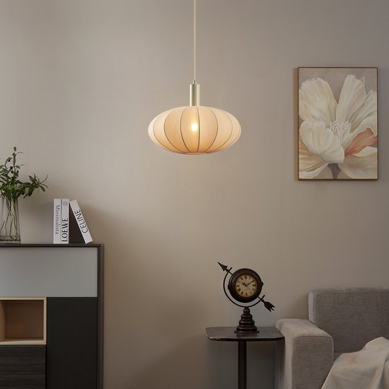 QAZQA bida – Japandi-Hängelampe – 1 Leuchtmittel – Ø 42 cm – Beige – Wohnzimmer | Schlafzimmer | Küche