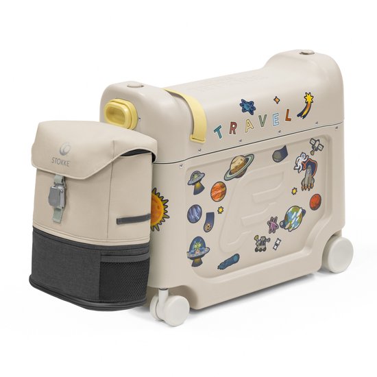 Stokke® JetKids™ Reisetset BedBox 46 cm, 2-teilig – Handgepäck-Trolley mit 4 Rollen (Moonglow White)