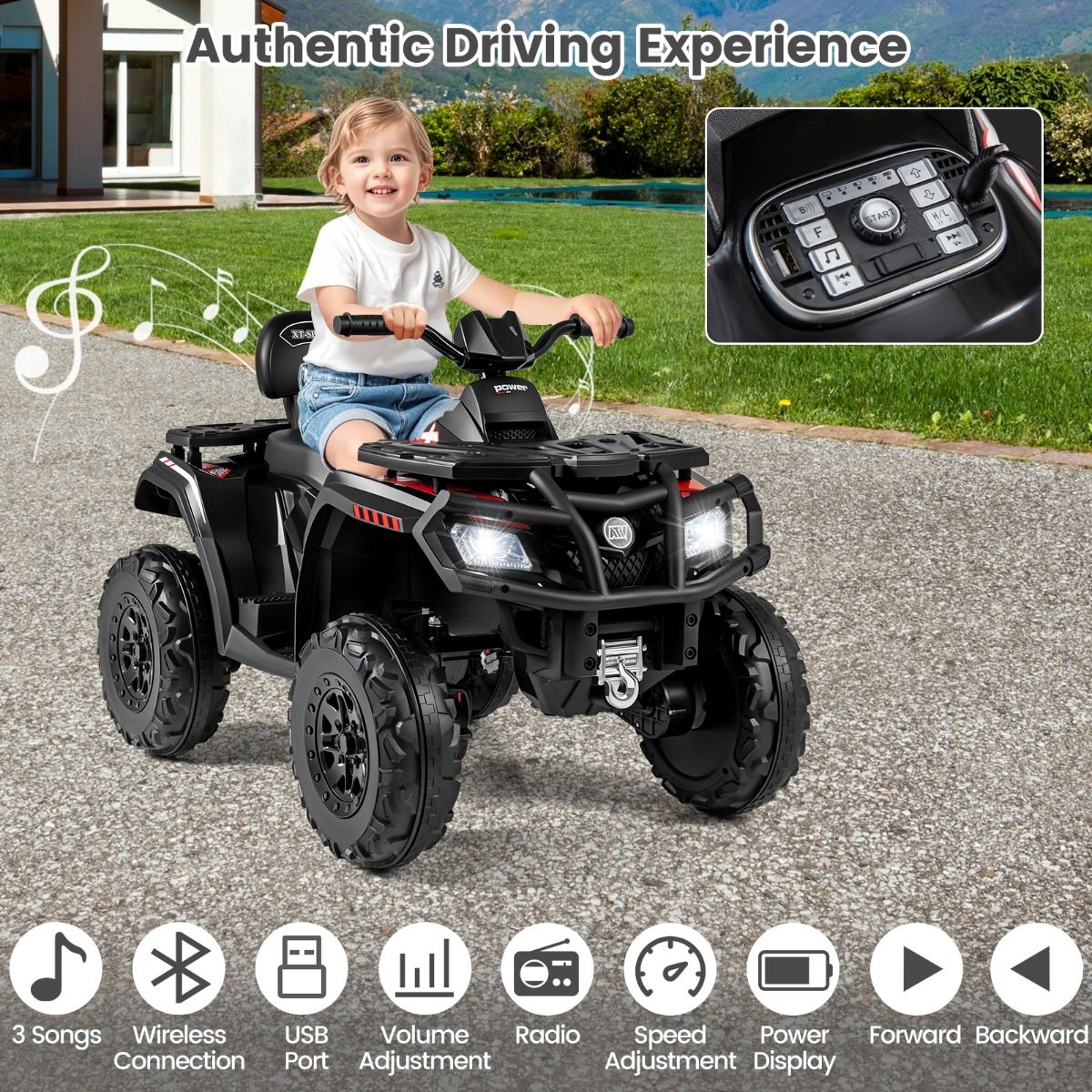 Coast Elektro-Kinderquad – 2 Sitze – 4 Motoren – schwarz