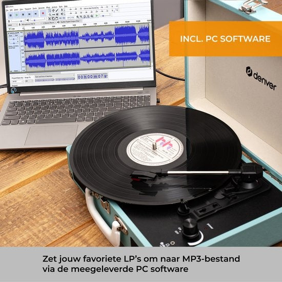 Denver Plattenspieler - Integrierte Lautsprecher - Inkl. PC-Software - Autostopp - Retro - VPL120 - Blau