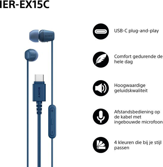 Sony IER-EX15C – In-Ear-Kopfhörer mit USB-C-Anschluss und Mikrofon – Blau