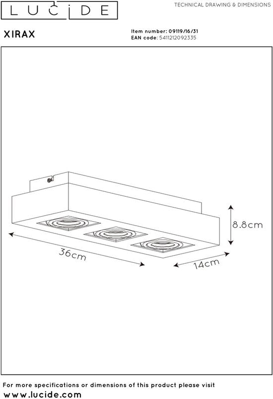 Lucide XIRAX – Deckenstrahler (Deckenleuchte) – LED „Dim to warm“ – GU10 – 3 × 5 W, 2200 K/3000 K – Weiß