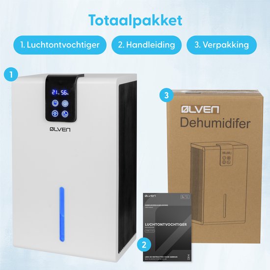 Ølven - Luftentfeuchter - bis zu 0,7 l pro Tag - Geräuschlos - Nachtmodus - Weiß