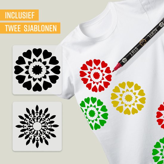 NAPI 24 Acrylmarker Dual Tip - Twinmarker - Malstifte Happy Stones - Steinmalerei mit Acrylmalstiften - Erwachsene und Kinder - Inkl. 2 Mandala-Schablonen