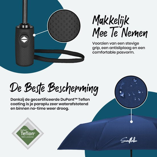 Sturmschirm faltbar - Sturmsicher bis 140km/h - Automatisch faltbar - Inkl. Schutzhülle und Reiseetui - Blau - Sunflake