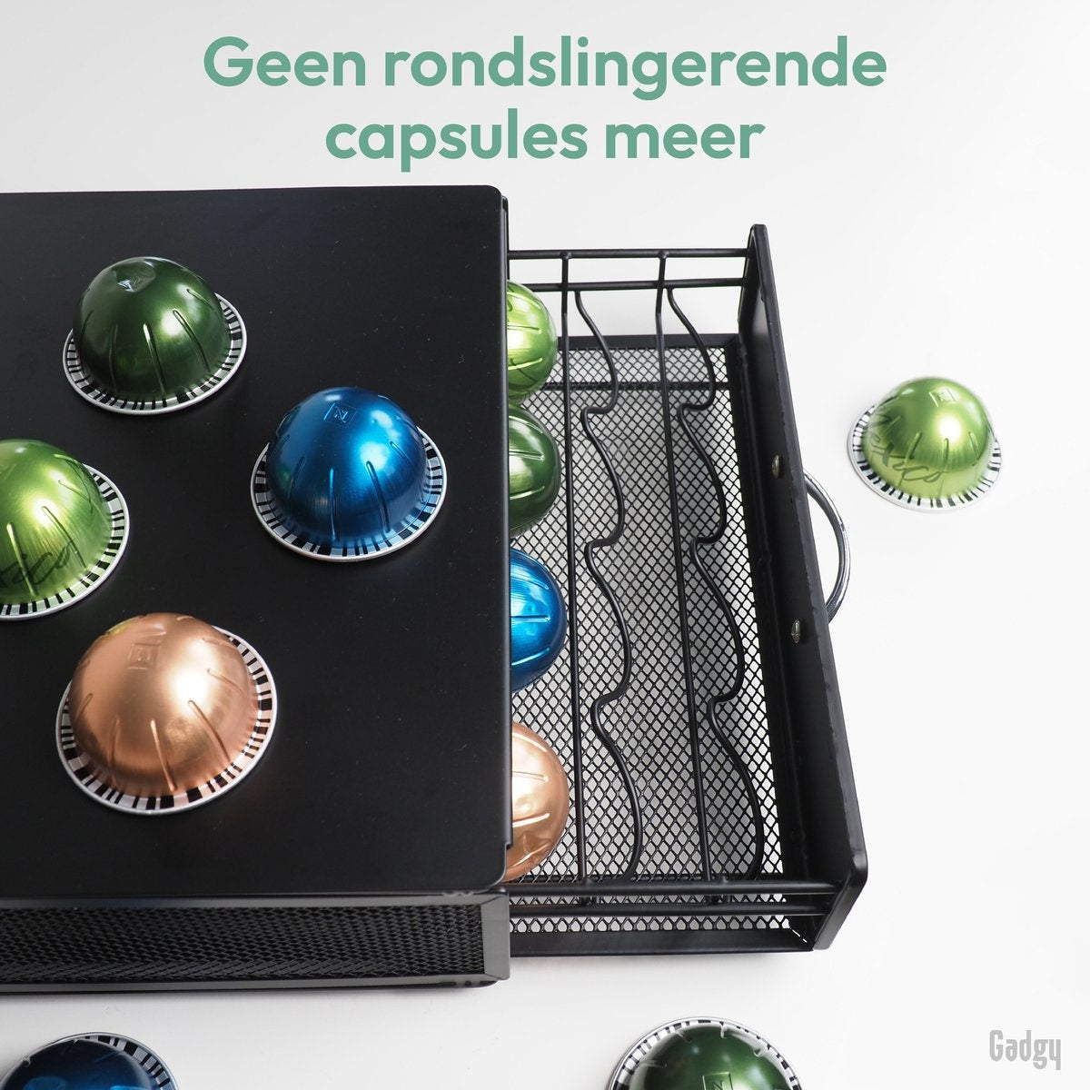 Gadgy Kapselhalter für 40 Vertuo-Tassen - Kaffeetassenhalter mit Schublade - Schwarz - Edelstahl