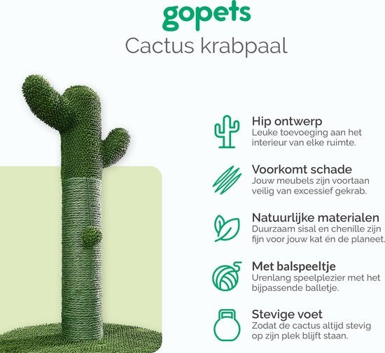 Gopets Katzenkratzbaum - Kaktus Kratzbaum Sisal - Kratzbrett modernes Design - Natürliche Kratzmöbel mit Spielzeug - 65cm