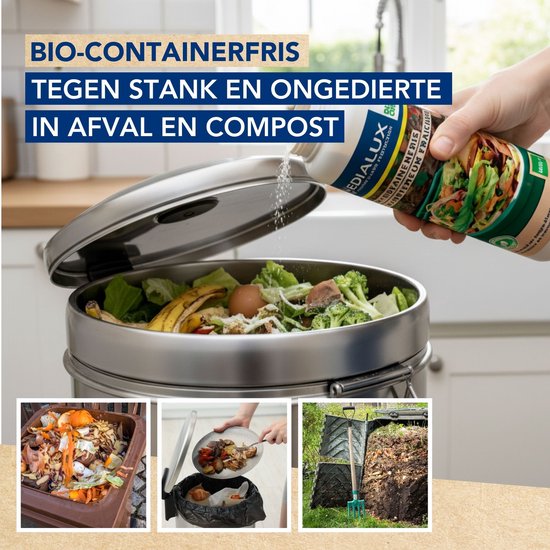 Edialux Bio-Containerfris Streupulver gegen Gerüche und Maden, für Bioabfalltonnen, Bioabfallcontainer und Kompostbehälter, nimmt Feuchtigkeit auf, beugt Schimmel und Fäulnis vor, mit Lavendelduft, 600 ml