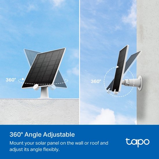 TP-Link Tapo A200-Solarpanel – Entwickelt für Tapo-Batteriekameras – 4,5 W Ladeleistung – IP65 wetterfest – 4 m Kabel – um 360 Grad drehbar