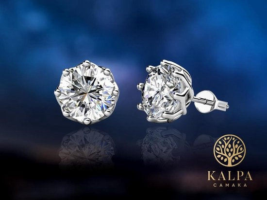 Yolora Damen Ohrringe - Runde Kalpa Camaka Kristalle - Silber - 18K Weißgold vergoldet - Damen Ohrstecker Silber - Ohrstecker - Schmuck - Luxus Geschenkbox - Geschenkbox - Geschenkbox - Schöne Geschenkverpackung - Geschenk zum Muttertag