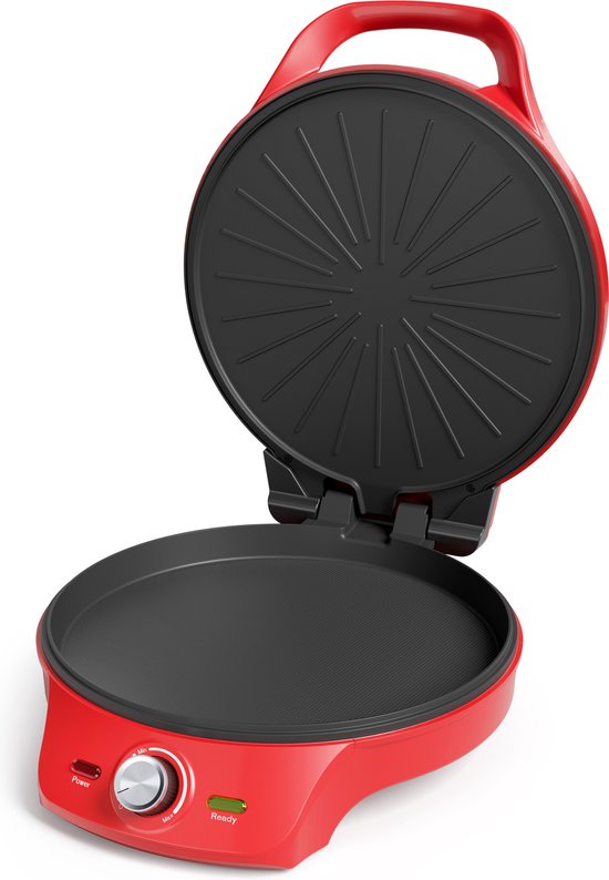 Princess Pizza Maker 115007 – Pizzaofen – Einstellbarer Thermostat bis 220 °C – Rot – Ø 30 cm – auch als Tischgrill verwendbar – für frische und Tiefkühlpizzen