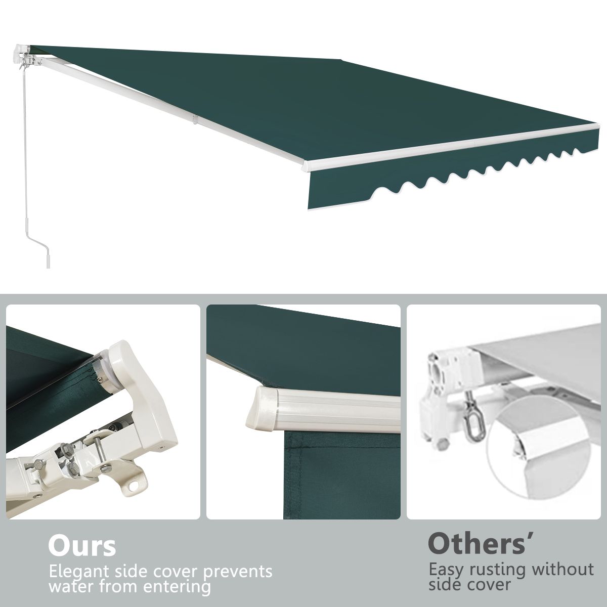 coast 4 x 2,5 m ausziehbare Terrassenmarkise - grün - Aluminiumgestell - Handkurbel