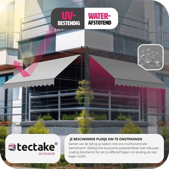tectake - Klemmmarkise - Sonnenschirm - Markise - Verstellbar - Klemmmarkise - Sonnenschirm Balkon - 300 x 180 cm - hellgrau - Markise - 404963