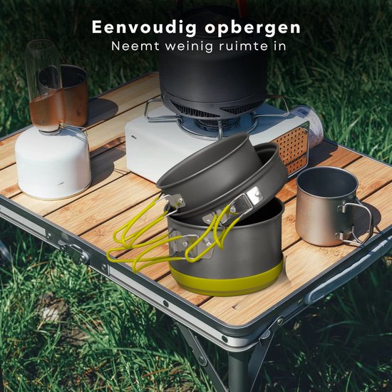 Cheqo® Klappbarer Bambus-Campingtisch – Zusammenklappbarer Campingtisch – Balkontisch – Gartentisch – Leicht und zusammenklappbar – Aluminiumgestell