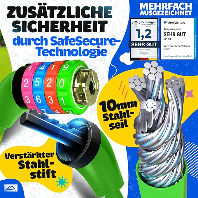 NEXTCOVER® Kinderfahrradschloss - 4-stelliger Code - Scooterschloss Extra robust & sicher - Grün