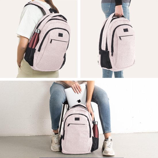 TRVLMORE Rucksack - 28L - 15.6 Zoll - Laptop-Rucksack mit USB - Anti-Diebstahl - Männer und Frauen - Tasche Pink