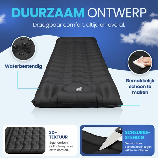 FLOAT Nomadic - 1-Personen-Schlafmatte mit Fußpumpe und Klicksystem - Stabiles und leichtes Luftbett für Camping - 195x66x12 cm Luftmatratze - Selbstaufblasende Schlafmatte - Schwarz
