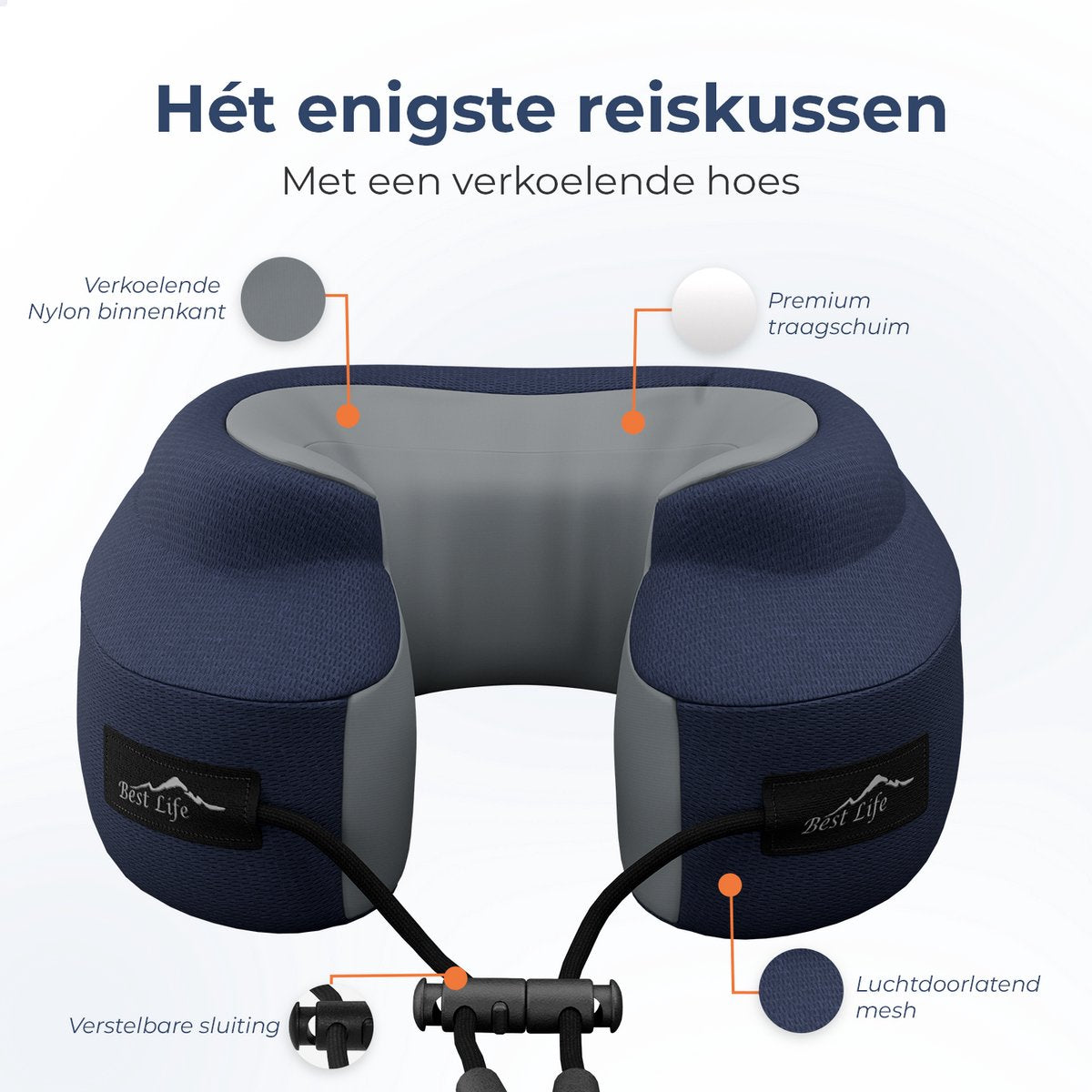 Best Life Shira Nackenkissen – Memory-Schaum – Ergonomisch – Reisekissen – Blau