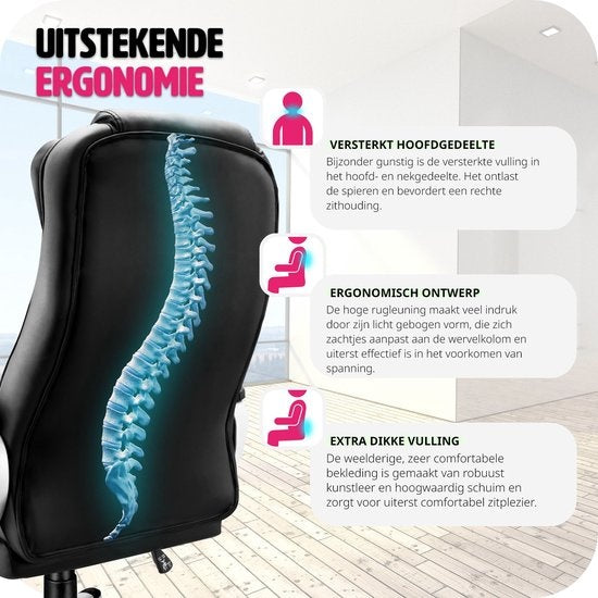 tectake Luxury Design Bürostuhl - Schwarz - Kunstleder - Verstellbar - 400578