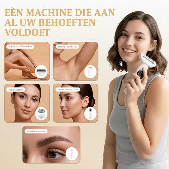 Ladyshave für Frauen - 5 in 1 Rasierer - Bikinizone - Achseln - Beine - Gesichtshaar - Nasentrimmer - Zeri