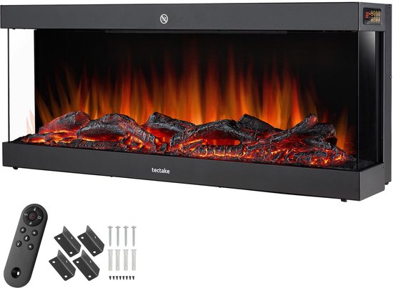 tectake® Wandkamin - Elektrokamin - Atmosphärischer Kamin - 900W & 1800W - Steuerung per Fernbedienung oder App - mit Thermostat - Ofen - mit Heizung - Kamine - mit Holz- und Glüheffekten - 3D Flammen - Timer - 9 Farboptionen