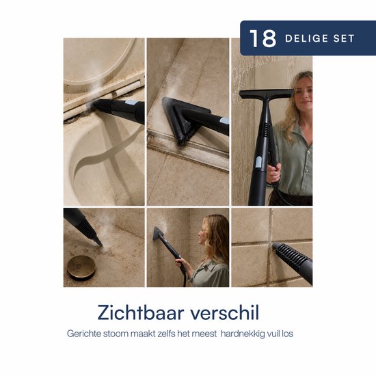 Samako Halo Dampfreiniger 1500 W – Bodenreiniger mit einstellbarer Dampfleistung – 15 Zubehörteile – 40 Min. Dampfreinigung – Fugenreiniger für Bad und Küche – Blau