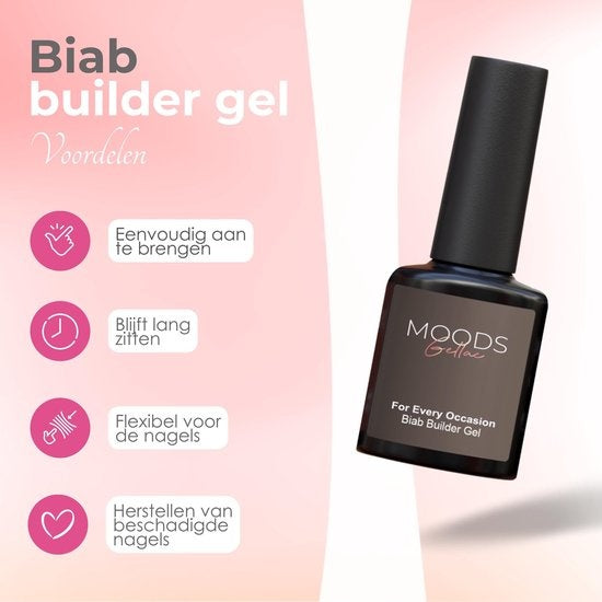 Moods Gellac BIAB Starter Pack - The Nude - Builder in a Bottle - BIAB Nagellack - Inklusive UV/LED Lampe, Bucking Stick, Nagelfeile, Primer, Base und Top Coat