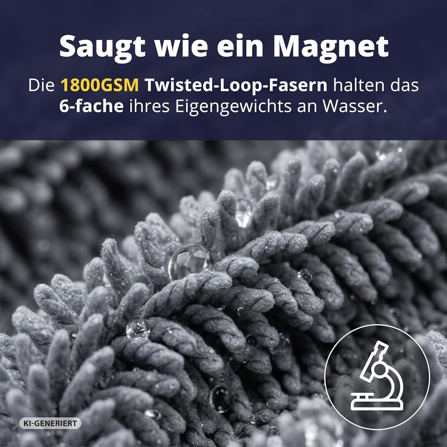 Licargo Autotrockentuch XXL – 80 x 50 cm – Grau – 1800 g/m² Mikrofaser
