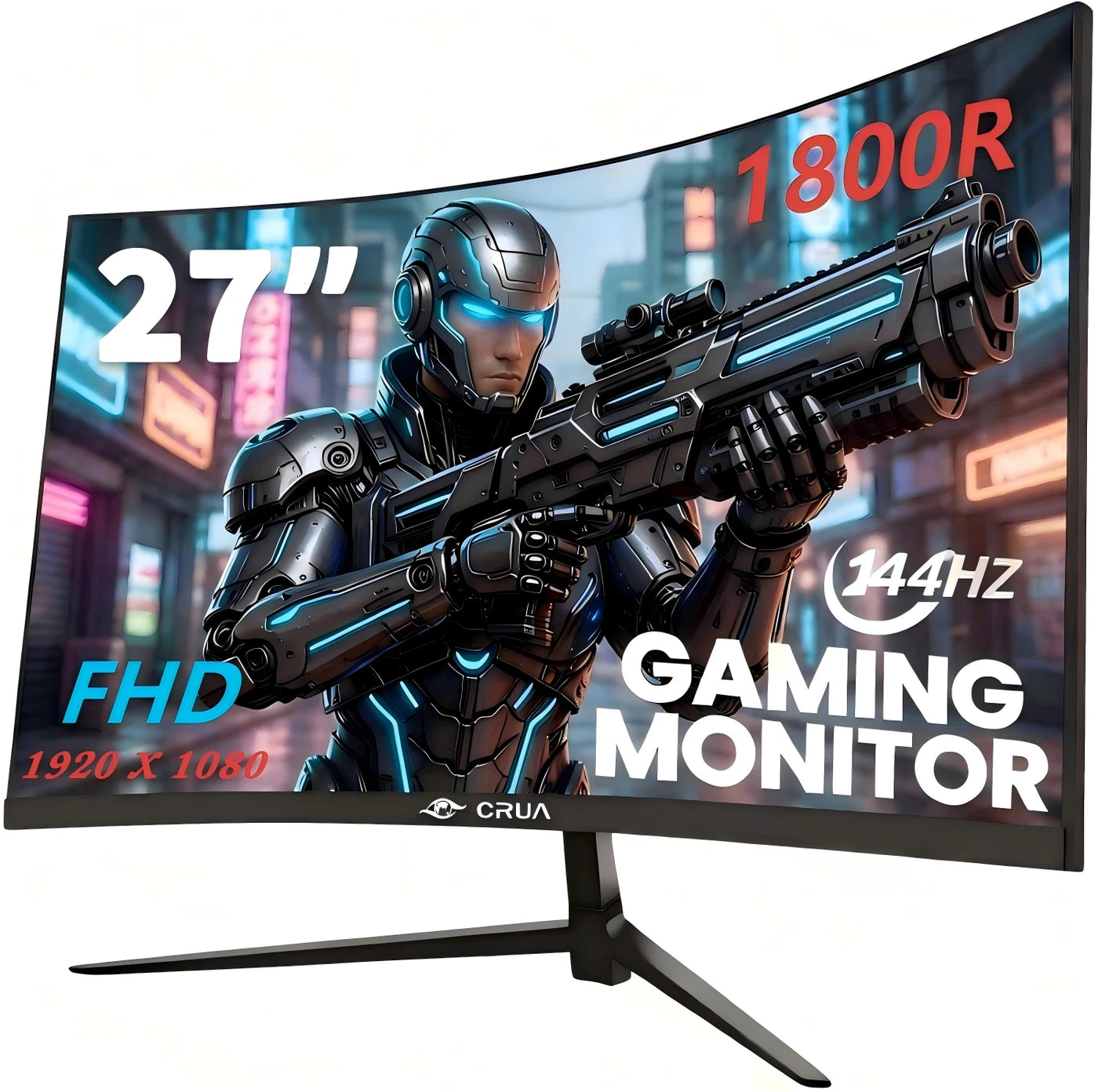 Crua 27-Zoll-Gaming-Monitor mit gebogenem Bildschirm – 144 Hz, FHD, 1800R, VA-Panel – AMD FreeSync – Schwarz