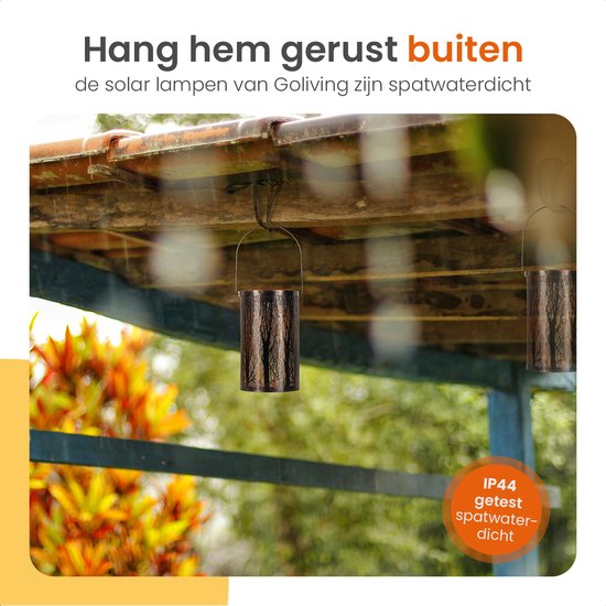 Goliving Solar Tischleuchte Oasis - Außenleuchte - 2 Stück - Außenlaterne - Solar Gartenleuchte - LED Außenleuchte - Pendelleuchte - 20 cm - Metall - Bronze