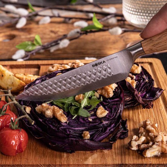 Boska Steakmesser / Steakmesser-Set Oslo+ - 4 Stück - Edelstahl - Für Fleisch und Gemüse - Antihaftbeschichtung - Europäisches Eichenholz