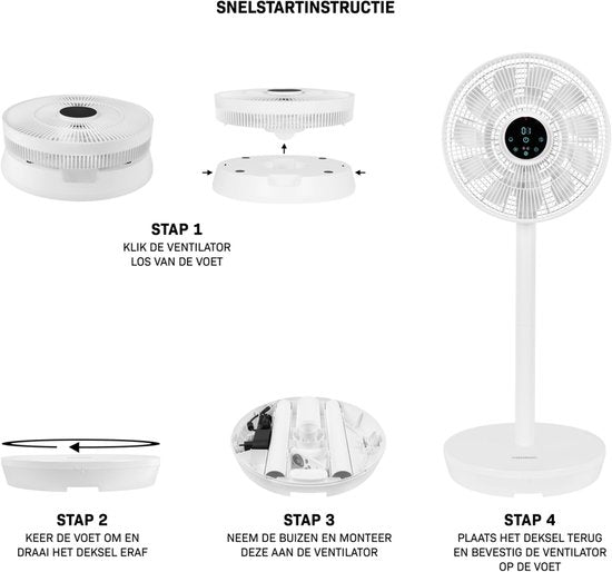 VONROC BREEZE Wireless Fan - Flüsterleise (<44 dB) - 24 Geschwindigkeitsstufen - leicht und tragbar - 3 Windmodi: Natural, Sleep, Normal - Modular: sowohl Tisch- als auch Bodenventilator - Luxus-Touch-Display - Inkl. Fernbedienung - Weiß