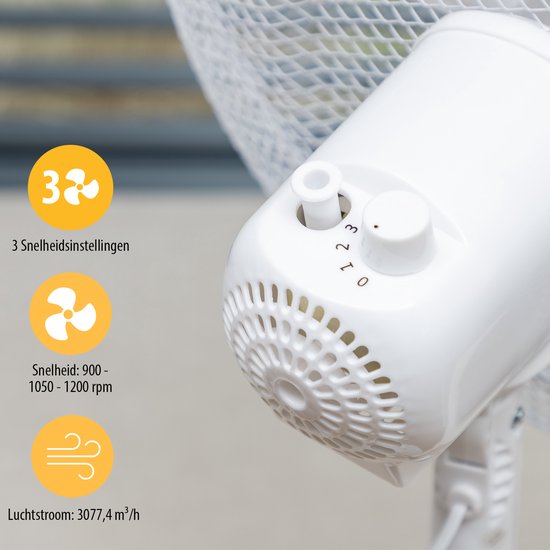 Standventilator 40 cm - 45W - 3 Geschwindigkeiten - 85° Oszillation - Höhenverstellbar - Tristar VE-5755 - Weiß