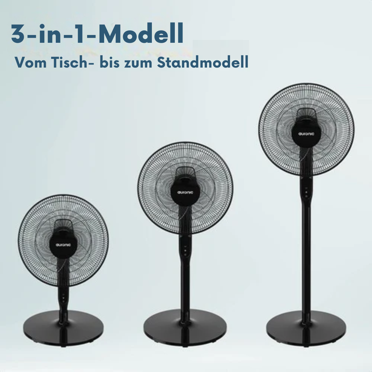 Auronic Stativventilator - Standventilator - Luftkühler - Boden- und Tischventilator - 3-in-1 - 12 Geschwindigkeiten - Leise - Mit Fernbedienung - Schwarz